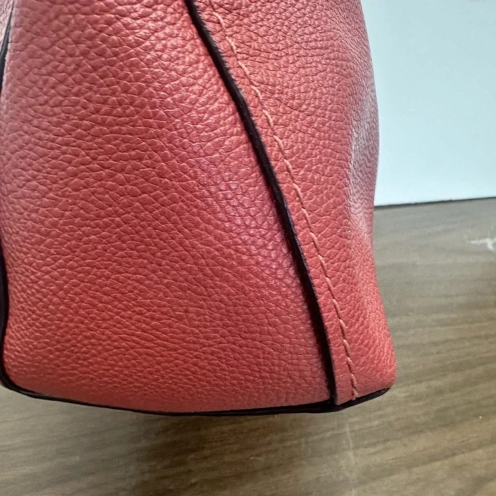 Coach 24947 Clarkson Coral Pink Pebbled Leather Magnetic Hobo Shoulder Bag Purse
